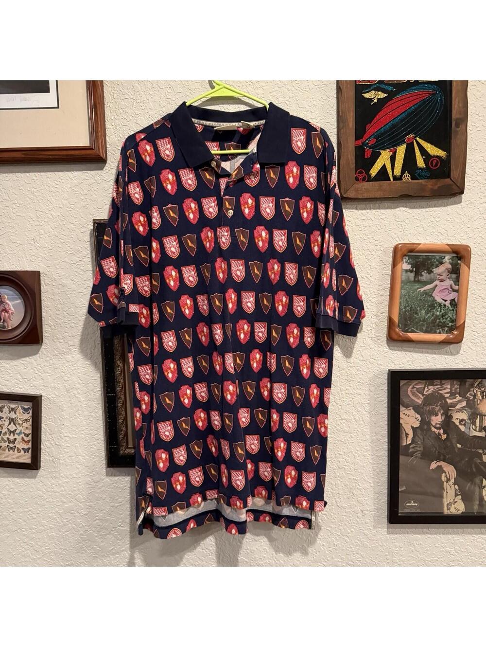 Vintage 90s Fila Golfing Designer Sports Polo Golf‎ Shirt Size XL Blue/Red AOP